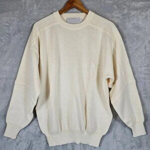 BOGNER Women Medium Sweater Ivory Crew Neck Wool Blend Ribbed Shoulder Oversized